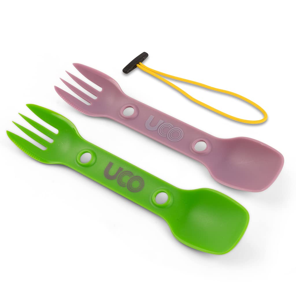 UCO Recycled ECO Utility Spork 3-in-1 Combo Spoon-Fork-Knife Utensil, 2-Pack, Green & Lavender