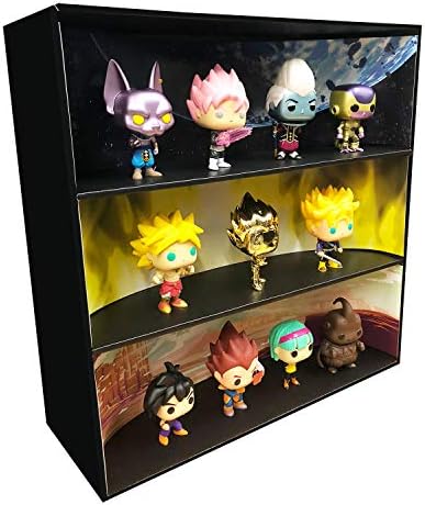 Themed Display Geek Stackable Toy Shelf for 4 in. Vinyl Collectibles with 3 Backdrop Inserts, Black Corrugated Cardboard