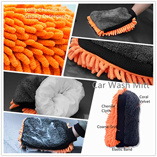 YUKING Car Wash Kit, 6 Pcs Car Cleaning Kit,Car Detailing Kit Interior Exterior Tools-Premium Car Wash Mitt-Sponge Wheel Brush-Cleaning Cloth Kits