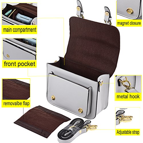 SAIKA Retro Vintage PU Leather Shoulder Bag Case for Polaroid Fujifilm Instax Mini 9/Mini 8/Mini 26/Mini 90/Instant Film Camera/Fujifilm Instax Mini Instant Film and More - Smokey White - Thumbnail 2
