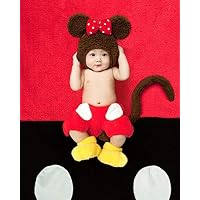 UniBaby Newborn Baby 0-6 Month Photography Photo Prop Costume Adorable Mickey Mouse Outfit for Boy Girl Cute Party Cosplay Pajamas Hat Diaper Cover Shower Theme Gift One Whole Set w Blanket