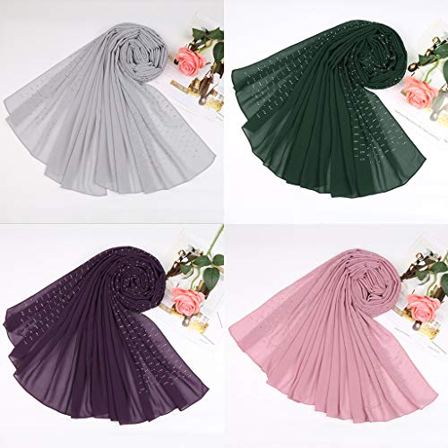 MEIYIN Muslim Women Hijab Silver Hot Drill Beaded Head Cover Scarf Chiffon Shawl Wraps