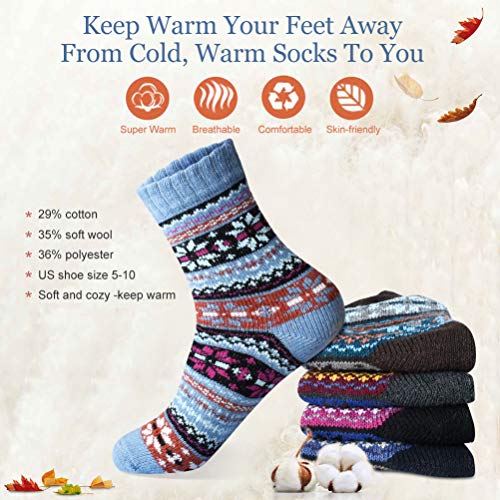 Women Winter Socks Warm Womens Socks Wool Socks Gift Socks Warm for Women Vintage Casual Crew Socks 5 Pairs