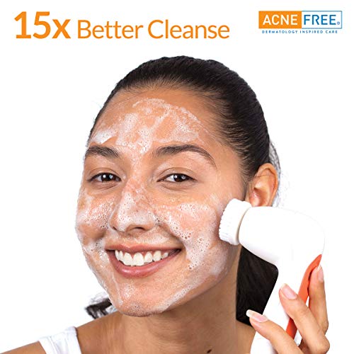 Acne Free Facial Cleansing Brush and Oil-Free Acne Cleanser Acne Treatment Kit with Benzoyl Peroxide 2.5% and Glycolic Acid (1 Brush, 1 Cleanser)