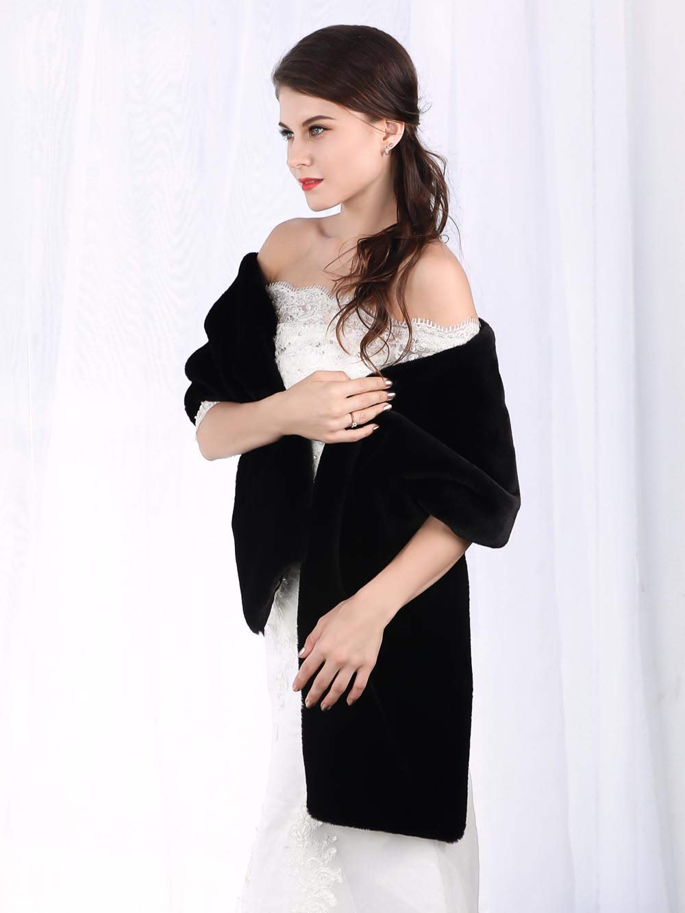 Aukmla Long Wedding Faux Fur Wraps and Shawls Wedding Bridal Stole for Brides and Bridesmaids Aukmla Long Wedding Faux Fur Wraps and Shawls Wedding Bridal Stole for Brides and Bridesmaids