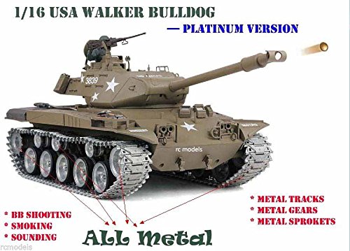 by Big Boyz Heng Long Radio remote Controlled Walker Bulldog 2.4G Tank 1/16 Platinum -- BB shooting & Smoking & Sounding