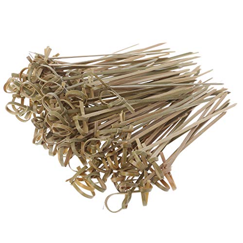 Kofun Bamboo Sticks, 100 Pieces Disposable Bamboo Tie Knotted Skewers Twisted Ends Cocktail Food Fruit Picks Fork Sticks Buffet Cu Pieceake Toppers Wedding Party Decoration M