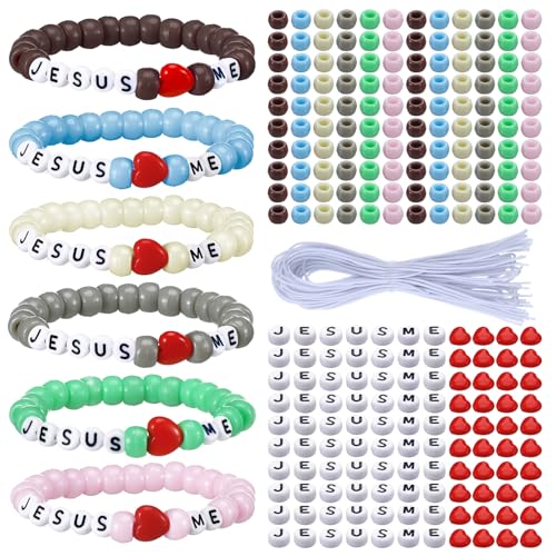 Ferreve 35 Sets Morandi Religious Bead Wristband Craft Kit Jesus Love Me Faith DIY Bead Craft Kit Letter Charms for VBS Week Sunday School Christian Bible Verse Gifts Making