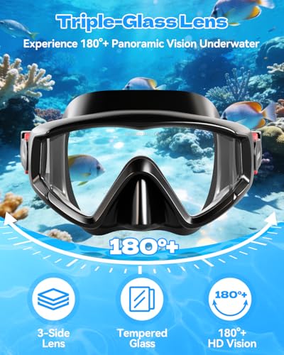 Aegend Snorkeling Gear for Adult Men Women - Snorkel Mask with Dry Top Snorkel - Anti-Fog Panoramic Wide View with Mesh Bag for Snorkeling, Swimming, Scuba Diving, Beach Vacation & Travel