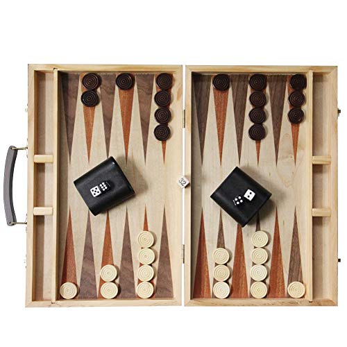 Juegoal 15 inch Wooden Backgammon Set, Portable Travel Folding Board Game