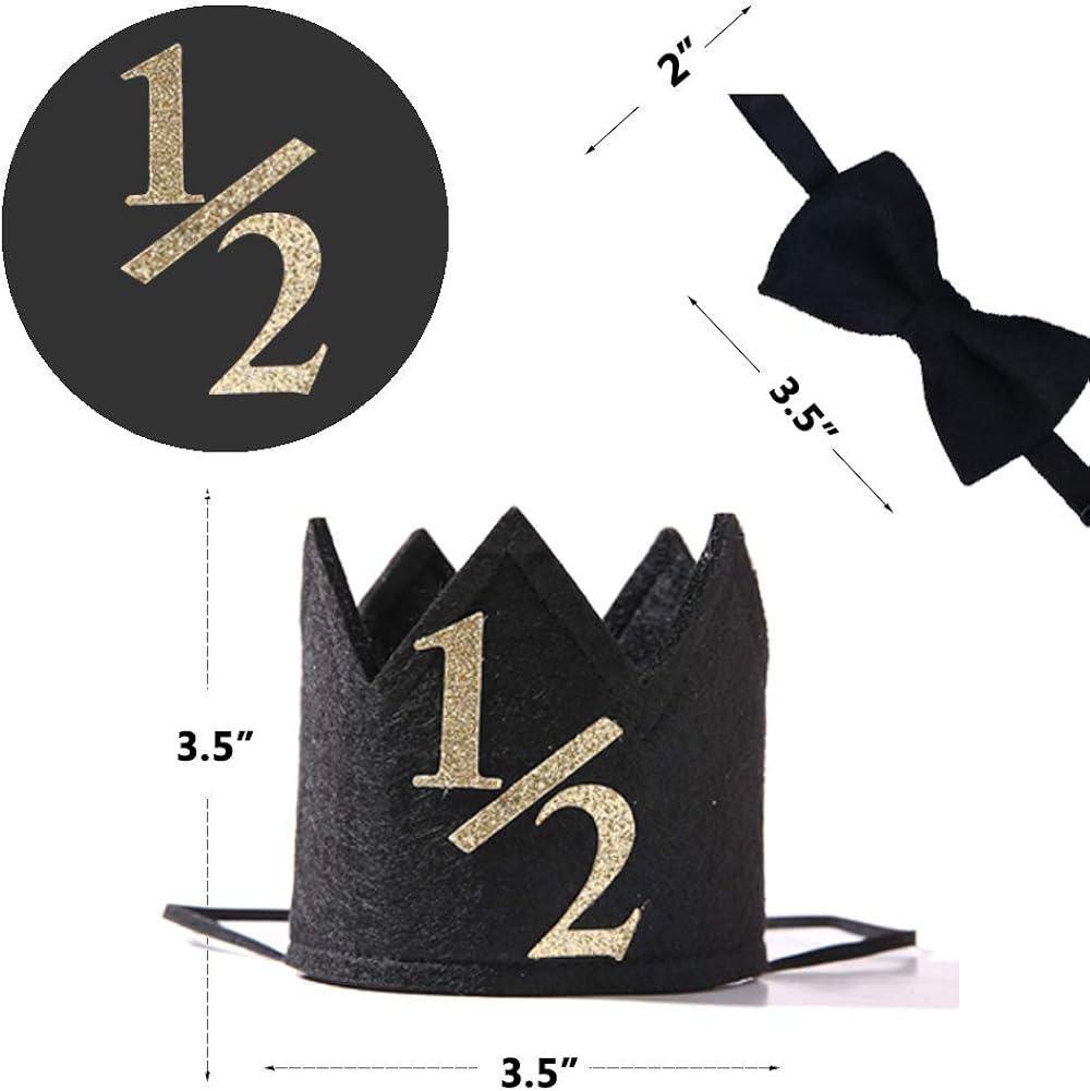 Half Birthday Hat for Baby - 1/2 Birthday Crown Hat, Half Sign 1/2 Baby Photo Prop for 6 Month Birthday, Mini Crown Cake Smash, Party Hats for Kids (1/2 CROWN BLACK): Clothing