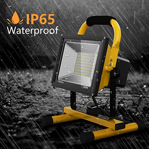 Olafus 40W LED Work Light (230W Equivalent), 4000LM, 2 Brightness Modes, 16.4ft/5M Cord with Plug, IP65 Waterproof Construction Lights with Stand for Job Site, Workshop, Garage 5000K Daylight White