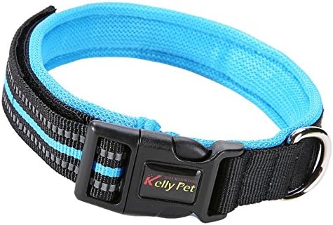 Reflective Dog Collar for Medium and Large Dogs,Adjustable with Soft Mesh Padded Breathable Nylon Dog collars,Matching Leash Harness Available (L(Neck 15.7''-19.6'', Width 1.0"), Blue)