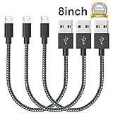 Micro USB Cable,Airsspu 3Pack 8-Inch Short Nylon Braided High Speed USB to Charging Cables Android Charger Cord for Samsung Galaxy S7 Edge/S6 Edge/S5/S4,Note 5/4/3,HTC,LG,Nexus(Black White)