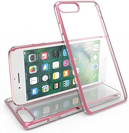iPhone 8 Plus / iPhone 7 Plus Metallic Plating Edge Case, PC Clear Ultra-Thin Hard Protective Cover by VENIDER [Rose Gold], with Gift Tempered Glass Screen Protector