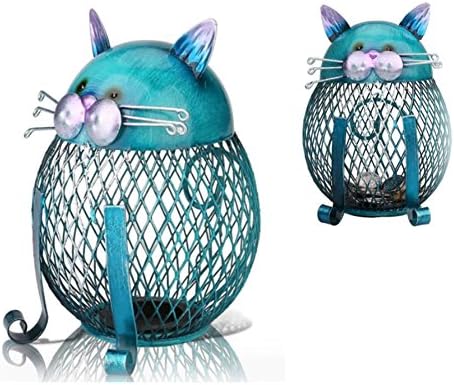 Cat Piggy Bank for Kids Toys Blue Metal Saving Boxes Coin Bank Birthday Gift (Blue)