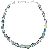 QNAVIC Silver Bracelet for Women Fire Black Opal Dainty Nuggets Bangle Bracelet, Natural Beads Adjustable Jewelry October Birthstone 925 Sterling Silver Chain 8 Inch Christmas Day Gifts