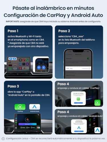 Adaptador CarPlay Inalámbrico Android Auto, AI Box CarPlay Video 3 en 1 para Cable OEM CP/AA, 4G+32G, Doble WiFi y Concentrador Bluetooth IoT, para Netflix/Youtube/TikTok, DriveChat AI Voice, CB4B