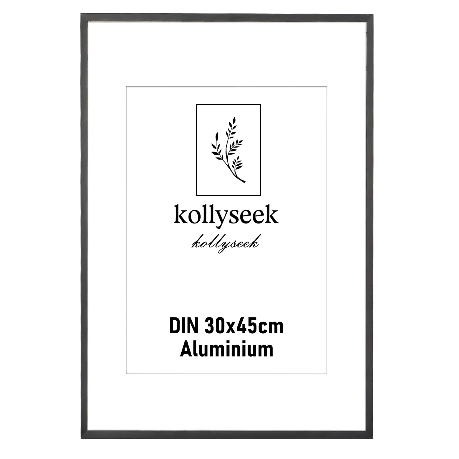 kollyseek Aluminium Frame 30 x 45 cm Black Metal Poster Frame with Shatterproof Acrylic Glass Modern Picture Frame with Mount for Pictures Poster Photo Black