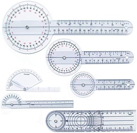 Onlyonehere 6Pcs Goniometer Set, ISO Accuracy Multifunctional Angle/Ulnar/Joint 360 Degree Measuring Goniometer - Physical/Occupational Therapy Tool