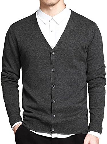 Men's Basic Long Sleeve Button Down V Neck Knitted Cardigan Dark Grey Tag L - US S