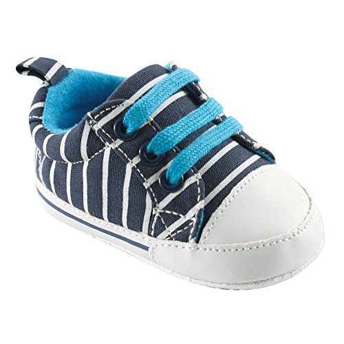 Luvable Friends Boy's Print Canvas Sneaker (Infant), Navy with White Stripes, 0-6 Months M US Infant