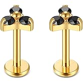 BelezaDosas G23 Titanium Labret Studs 16G Threadless Push-in Press Fit Lip Cluster Tragus Helix Lobe Conch Rook Medusa Cartilage Monroe Earring Push Back Piercing Jewelry