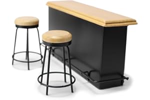 CUTEMINI Dollhouse Furniture Metal Bar Table & Chair with Wood Top Pub Set 1:12 Scale Miniature Accessories Bar Counter Stool Mini Dining Coffee Table Model Layout Props Desktop Decor