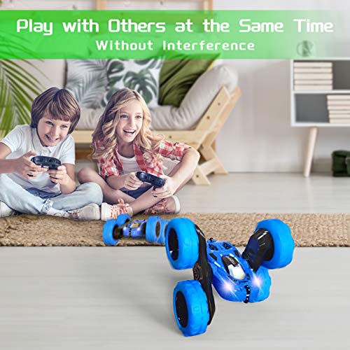 RC Cars Stunt Car Toy, SHARKOOL 4WD 2.4Ghz Remote Control Car Double Sided Rotating Vehicles 360° Flips, Kids Toy Cars for Boys & Girls Birthday (Pearl Blue)