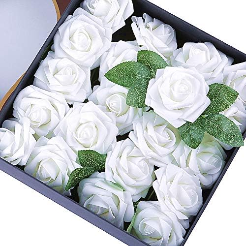Egles Artificial Flower 20pcs Fake Flowers with Stems, White Rose for Gif DIY Wedding Centerpieces Arrangements Birthday Home Party Bouquets Decor