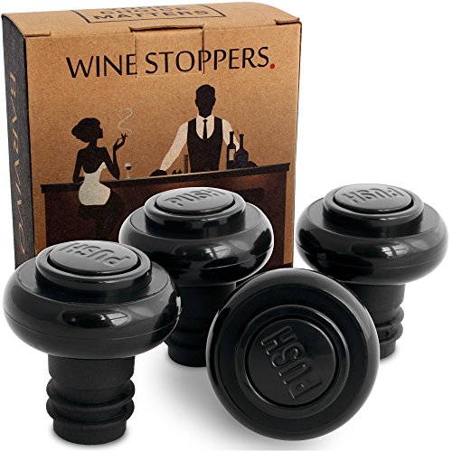 Buy Updated Version BARVIVO Wine Bottle Stoppers in Black, Set of 4 Vacuum stoppers with easy