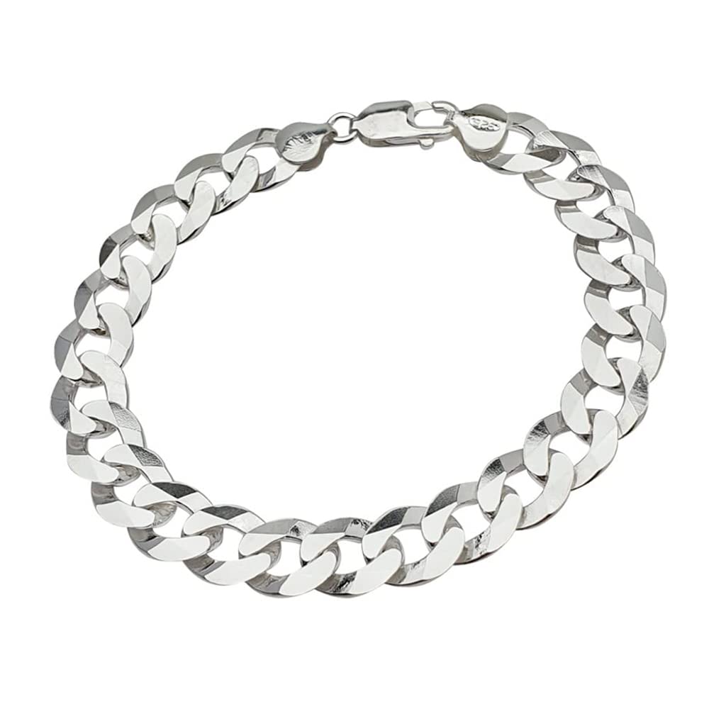 Treasure Bay Men's Silver Chain Bracelet - Chunky 10.5mm Italian Silver Curb Chain - 925 Sterling Silver Curb Chain Bracelet For Men Gent - Length: 19.5cm, 21.5cm and 23cm (19.5Cm)