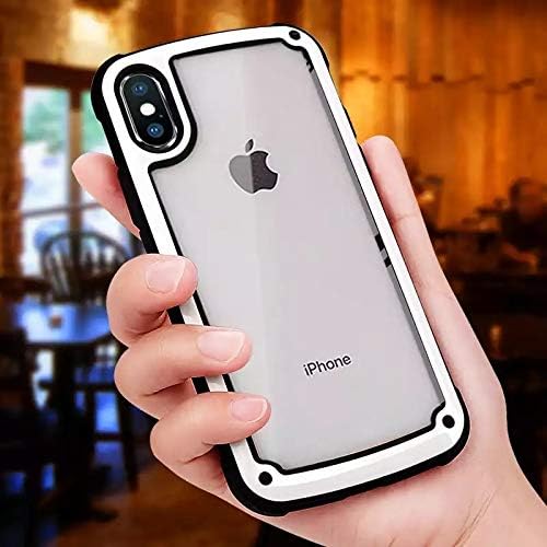 Apple iPhone Hybrid Hard Transparent Clear Glass Protective Bumper Back Tempered Glass Case with air Cushion Technology for iPhone 6 6s 7 7 Plus 8 8 Plus X XS XS Max XR. (White, iPhone Xs Max)