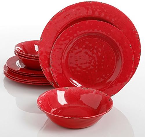 Studio California by Laurie Gates 12 Piece Mauna Melamine Dinnerware Set, Red