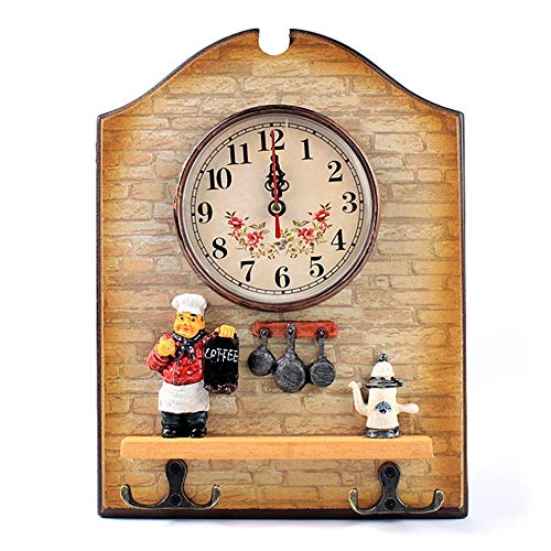 Muellery Chef Decorative Wall Mounted Clock with Key Holder for Kitchen