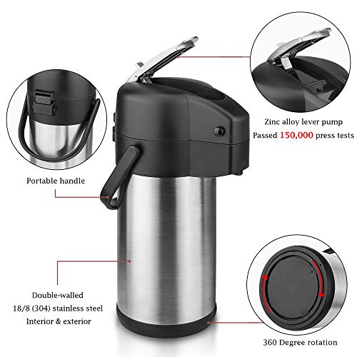 101 Oz Airpot Thermal Carafes, Stainless Steel Vacuum Pressure Insulated Coffee Dispenser with Pump, Thermos for Coffee Beverage Water, Heat and Cold Retention (3L) - Thumbnail 2