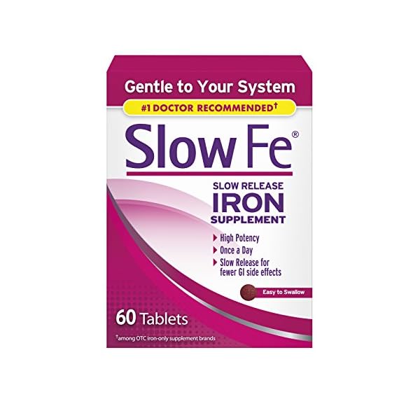 Slow Fe 45mg Iron Supplement for Iron Deficiency, Slow Release, High Potency, Easy to Swallow Tablets - 60 Count