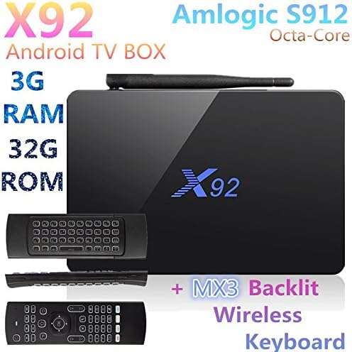 X92 3G/32G Android 7.1 TV Box Amlogic S912 Octa Core Media Player Support 4K H.265 2.4G/5GHz + MX3 Backlit Wireless Keyboard