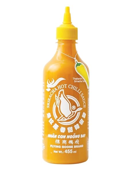 FLYING GOOSE SRIRACHA HOT SAUCE, 15.3 OZ (455ML), YELLOW CHILI FLAVOR, THAILAND SWEET CHILI SAUCE, GLUTEN-FREE & VEGAN, PACK OF 1