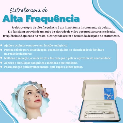 Aparelho de Alta Frequência Portátil Bivolt (110v/220v) com 4 Eletrodos – Facial e Capilar – Estética Profissional para Tratamentos de Pele e Cabelos