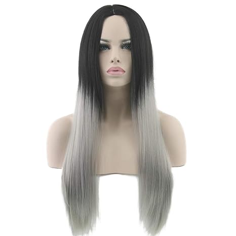 Zxjku Parrucche Lunghe Diritte Con Capelli Neri E Grigi