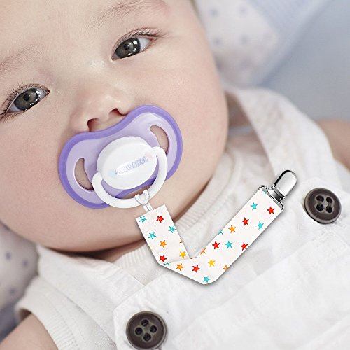 Pacifier Chian, EocuSun 4 Pack Girls Baby Pacifier Clips Leashes Dummy Clip Teething Ring Holder for Soothie Pacifier, Baby Drool Bibs