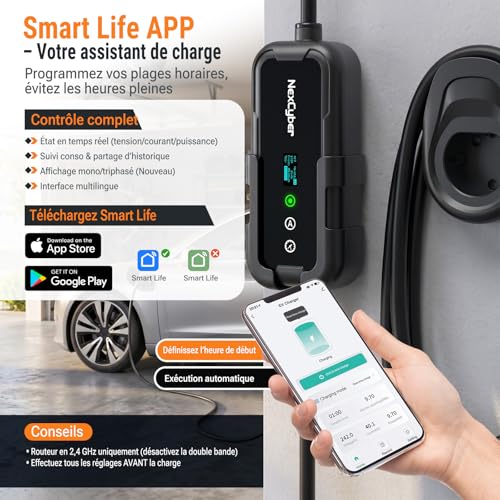 NexCyber 3.68kW Mobile Electric Car Charger with App & OLED, 5.6M Single Phase 230V, 8-16A Adjustable, CEE 20A Socket 2 Pole IP66+FI, Type 2, Wall & Portable, for Model 3/Y, ID.3, etc. BEV/PHEV