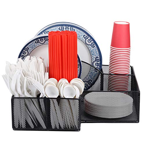 Cutlery Utensil Holder - Organizer Caddy for Cups, Forks, Spoons, Plates, Napkins, Condiments and More - Mesh Holder is Excellent for Silverware Organization, Home and Kitchen DÃ©cor