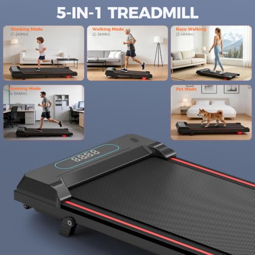 Tapis de Marche Walking Pad Inclinable 5% sous Bureau | Tapis de course pour maison/bureau. Moteur silencieux 2,5 CV, RGB, Bluetooth Audio, App, télécommande. Charge max 127 kg