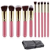Ammiy 10PCS Professional Premium Kabuki Makeup Brush Set Pink Golden Kit With Case
