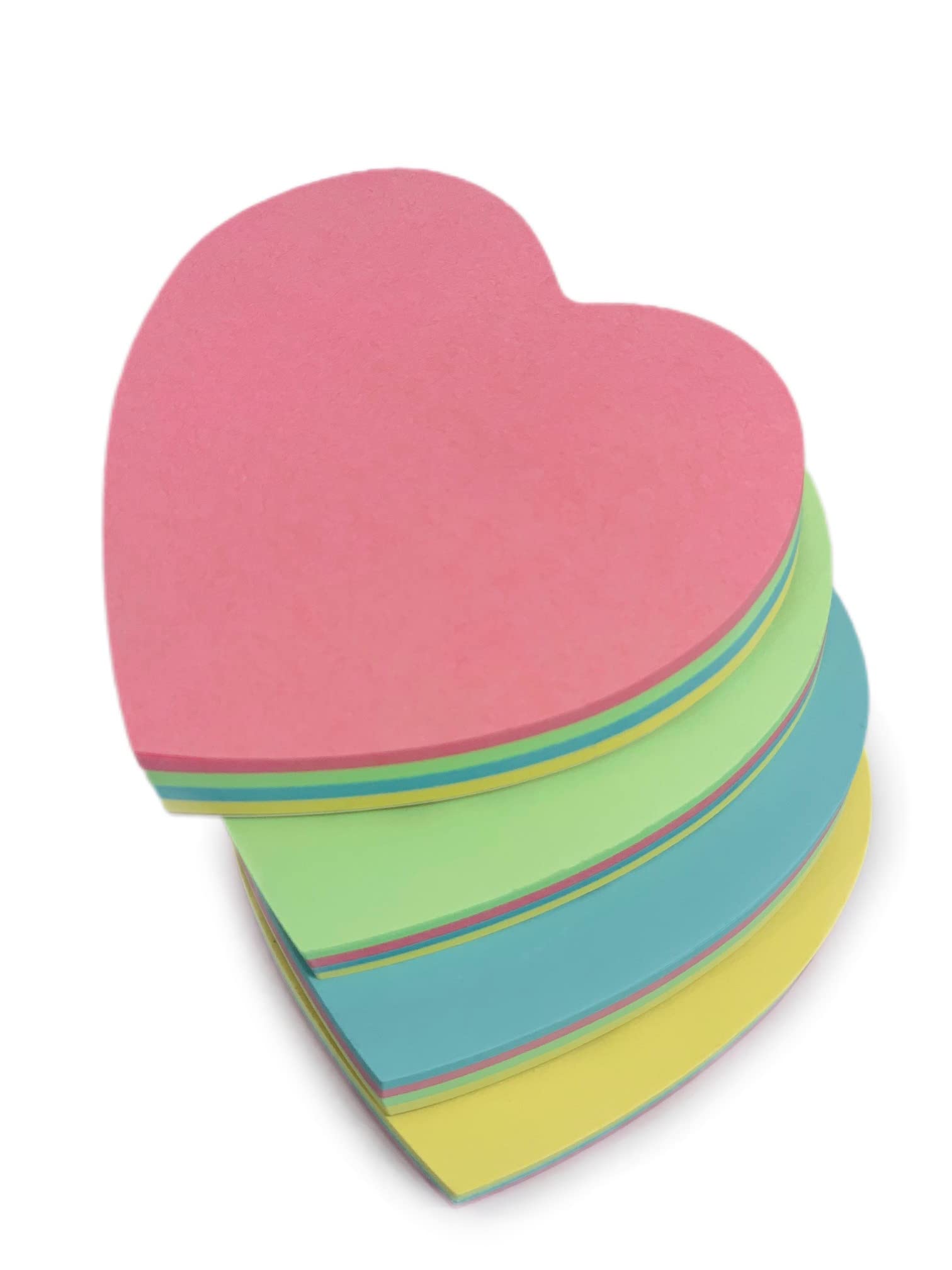 GUMTAPE Heart Shape Sticky Notes 76 mm x 76mm, 4 Pads of 100 Sheets/Pad, Rainbow MixColor Sticky Notes 11503/04. Cute Mixed Colour for Office/Home/Kitchen/Baking/Schoo(4 Pads)