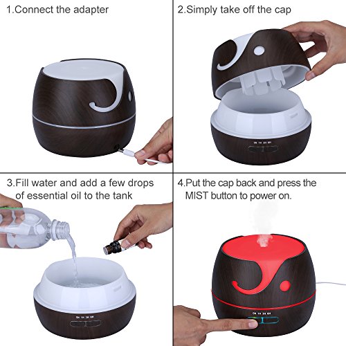 KEDSUM 400ml Aroma Essential Oil Diffuser,Wood Grain Ultrasonic Cool Mist Humidifier with 7 Color LED Lights 4 Timer Settings for Office Home Bedroom Baby Room Study Yoga Spa