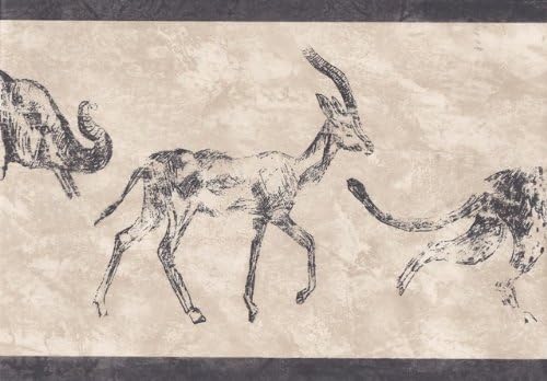 Black Cream African Animals Wallpaper Border
