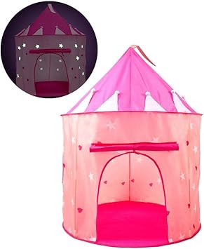 girls play tent with lights